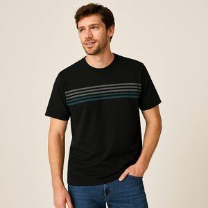 Lee Tee Shirt Crew Neck Short Sleeves Stripes Across Chest Black Gray Blue XL
